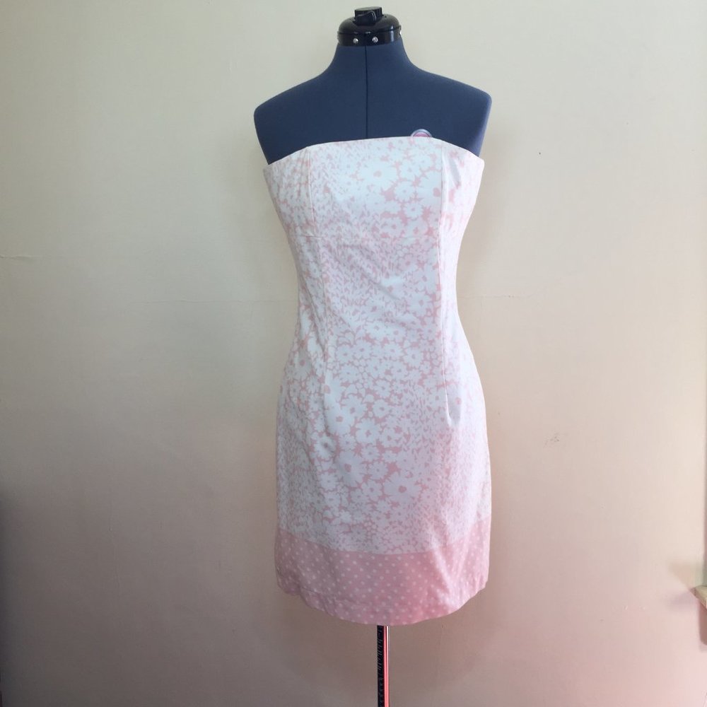 Nantucket Brand Strapless Pink and White Floral Dress Size 6